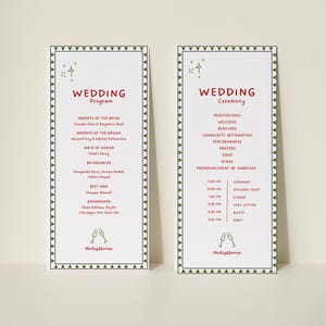 Vintage Wedding Program Template, Hand Drawn Wedding Day Timeline, Order Of Service, Whimsical Wedding Program, Printable Wedding Timeline