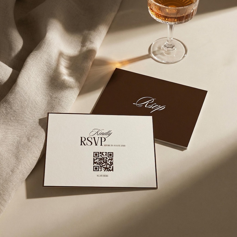 Luxe Espresso Trouwuitnodigingsset, Elegant en Tijdloos Pakket (Canva Sjabloon) afbeelding 6