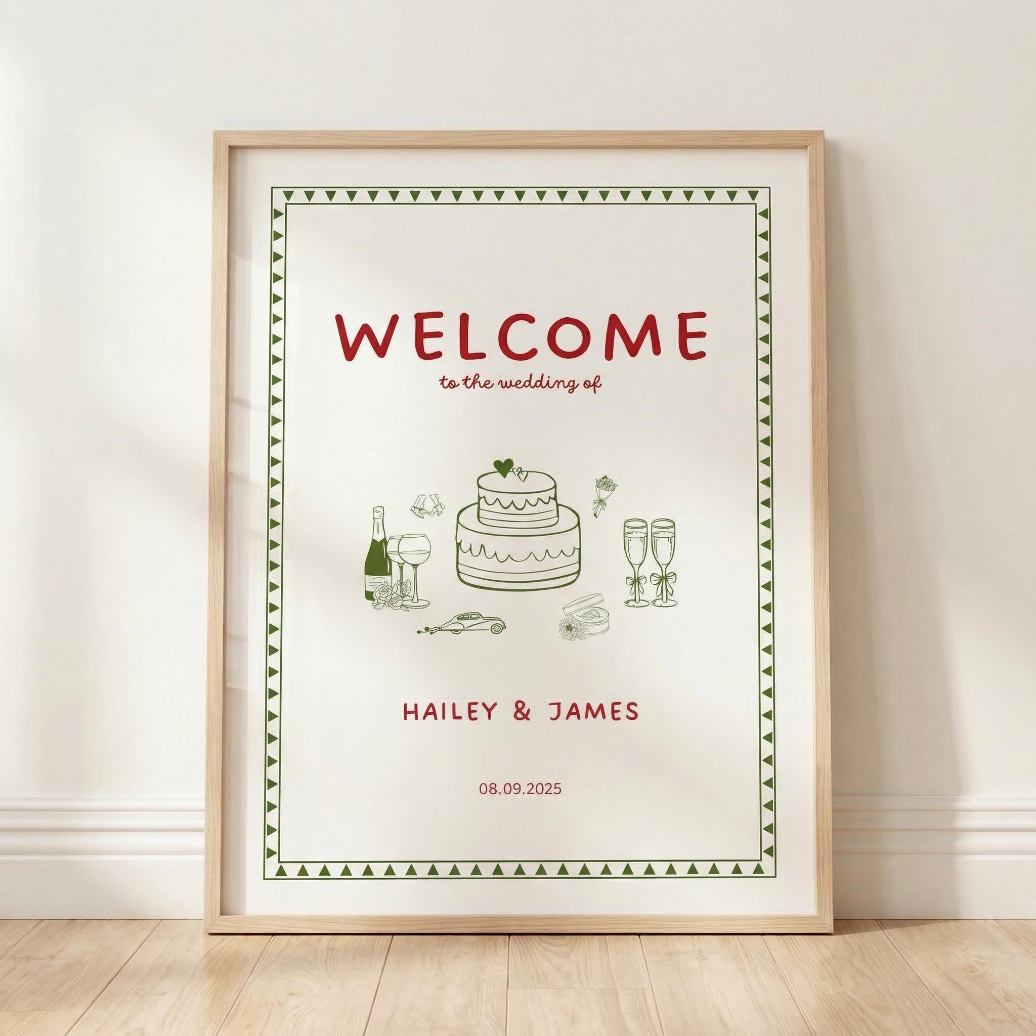 Funky Wedding Welcome Sign Template, Whimsical Green Hand Drawn Signage ...