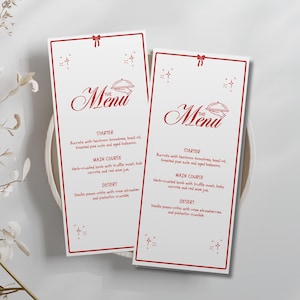 Vintage Hochzeitsmenükarten Vorlage, druckbares handgezeichnetes Menü, handgeschriebenes buntes Abendmenü, Retro Hochzeitsvorlage, Canva, bearbeitbar