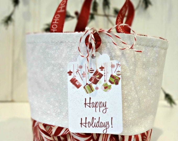 Mini Christmas Gift Bag With Handles, Happy Holidays Hang Tag, Tiny