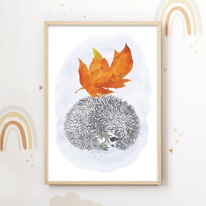 Kinderposter "Igel mit Blatt" zum Ausdrucken