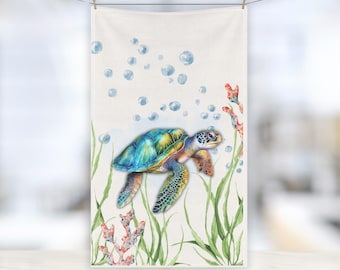 Paño de cocina con tortuga marina / Decoración costera para el hogar / Ambiente tropical veraniego para casa de playa