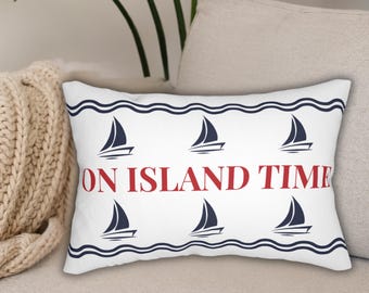 Navy Sailboat Pattern lumbar pillow | Nautical Coastal Decorative Accent Pillow