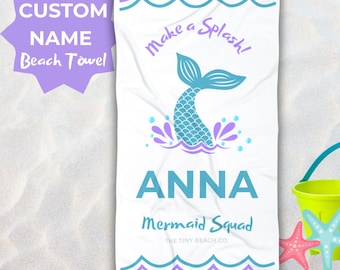 Toalla de playa de sirena personalizada / Nombre personalizado, regalo de verano