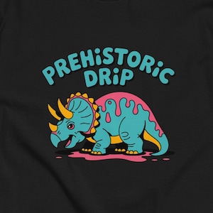 Prehistoric Drip Triceratops T-Shirt: Retro Dinosaur Graphic Tee