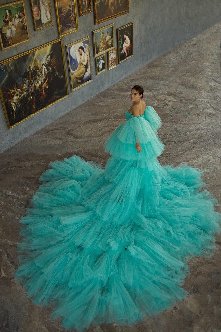 Vip fluffy dress - Flying Dress for а photoshoot - Flying dress Santorini - Long dress with a train - Long flowing dress for a photoshoot