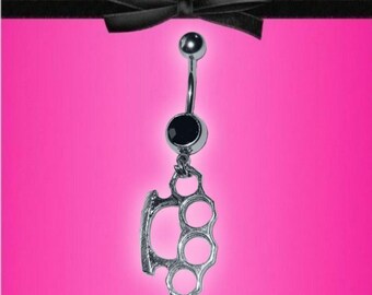 Knuckle Mcbling Trashycore Y2K Black Crystal Belly Bar