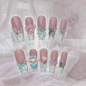 Gyaru Baby Blue Melody 3D Charm Press On Nails