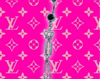 Small Razor Mcbling Trashycore Y2K Silver Crystal Belly Bar