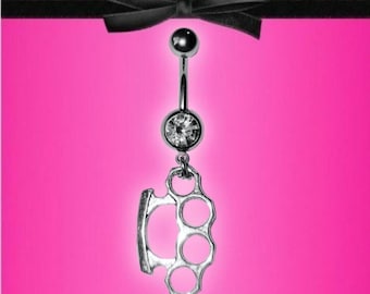 Knuckle Mcbling Trashycore Y2K Silver Crystal Belly Bar