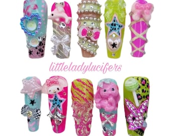 3D Y2k Playboy Cutie Kitty Charm Press On Gel Nails