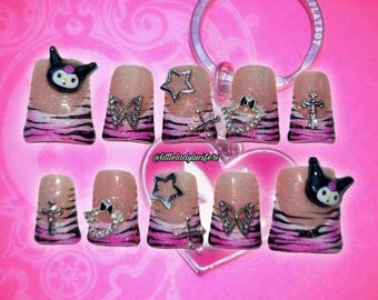 Gyaru Y2k Mcbling Trashycore Zebra Print Bimbo 3D Charm Press On Nails