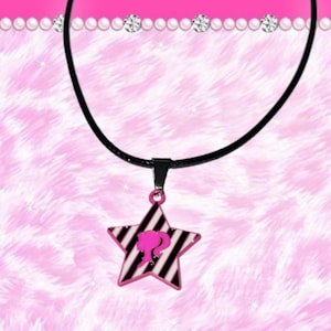 Barbie Gyaru Y2K Mcbling Stripy Star Black Braided Wax Rope Necklace