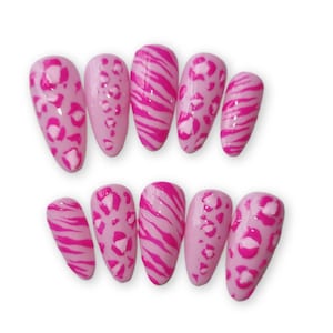 Gyaru Y2k Style Pink Animal Print Press On Nails