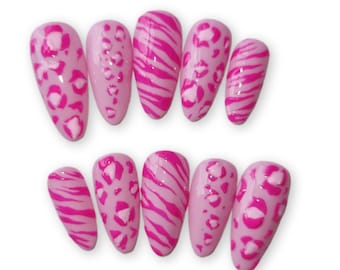 Gyaru Y2k Style Pink Animal Print Press On Nails