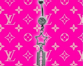 Small Razor Mcbling Trashycore Y2K Silver Crystal Belly Bar