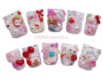 3D Kawaii Kitty Press On Nails - Y2K Gyaru Junk Short Duck Press On Gel Nails