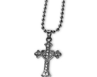Rhinestone Mcbling Gothic Cross Ballbead Necklace