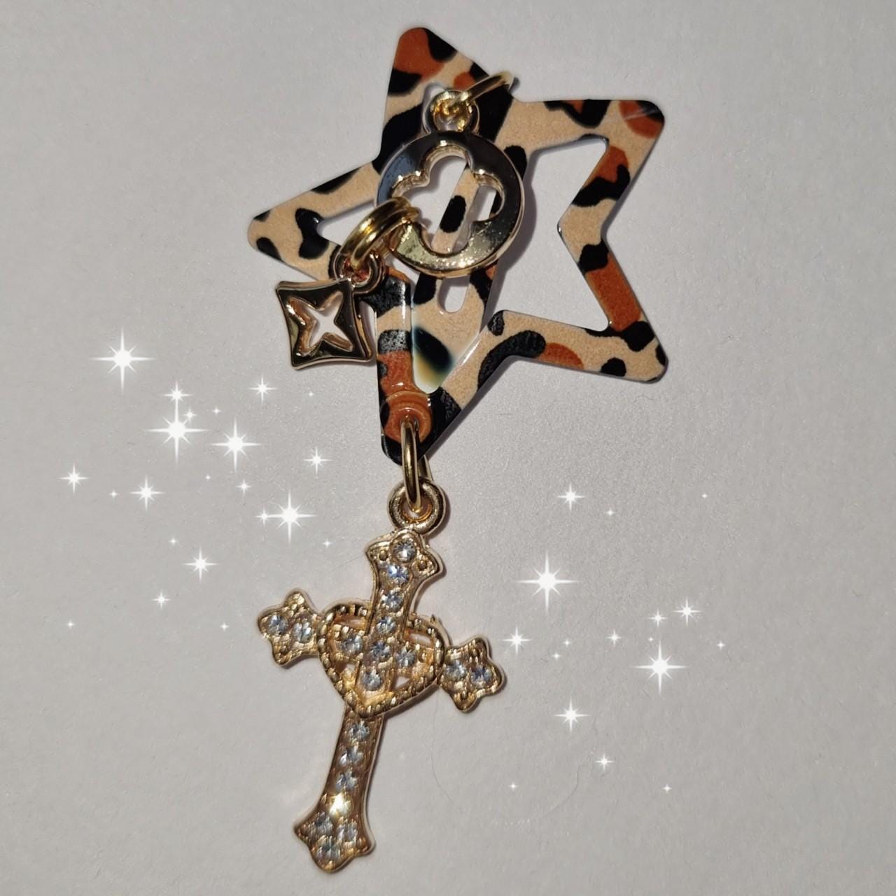 Rhinestone Y2k Mcbling Cross Gold Coloured Animal Print Star