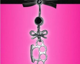 Knuckle Mcbling Trashycore Y2K Bow Black Crystal Belly Bar