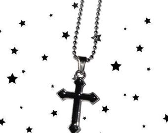 Black Gothic Cross Grunge Ballbead Necklace