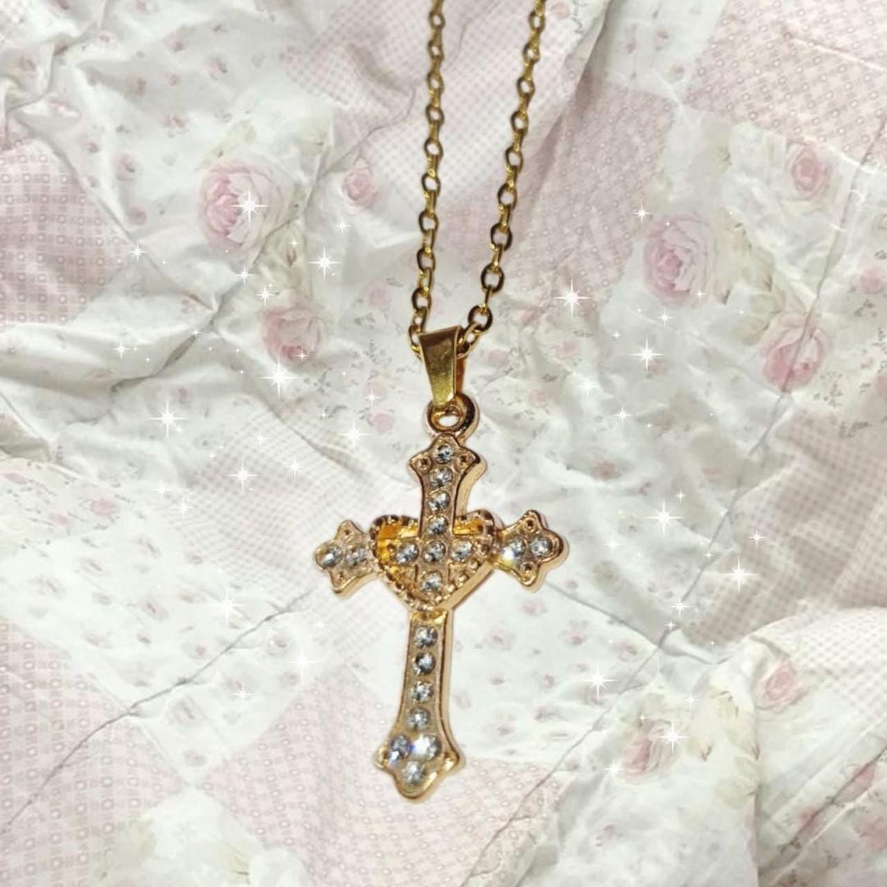 Rhinestone Mcbling Gold Coloured Gothic Cross Necklace - Etsy