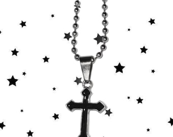 Black Gothic Cross Grunge Ballbead Necklace