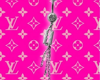 Small Razor Mcbling Trashycore Y2K Silver Crystal Belly Bar