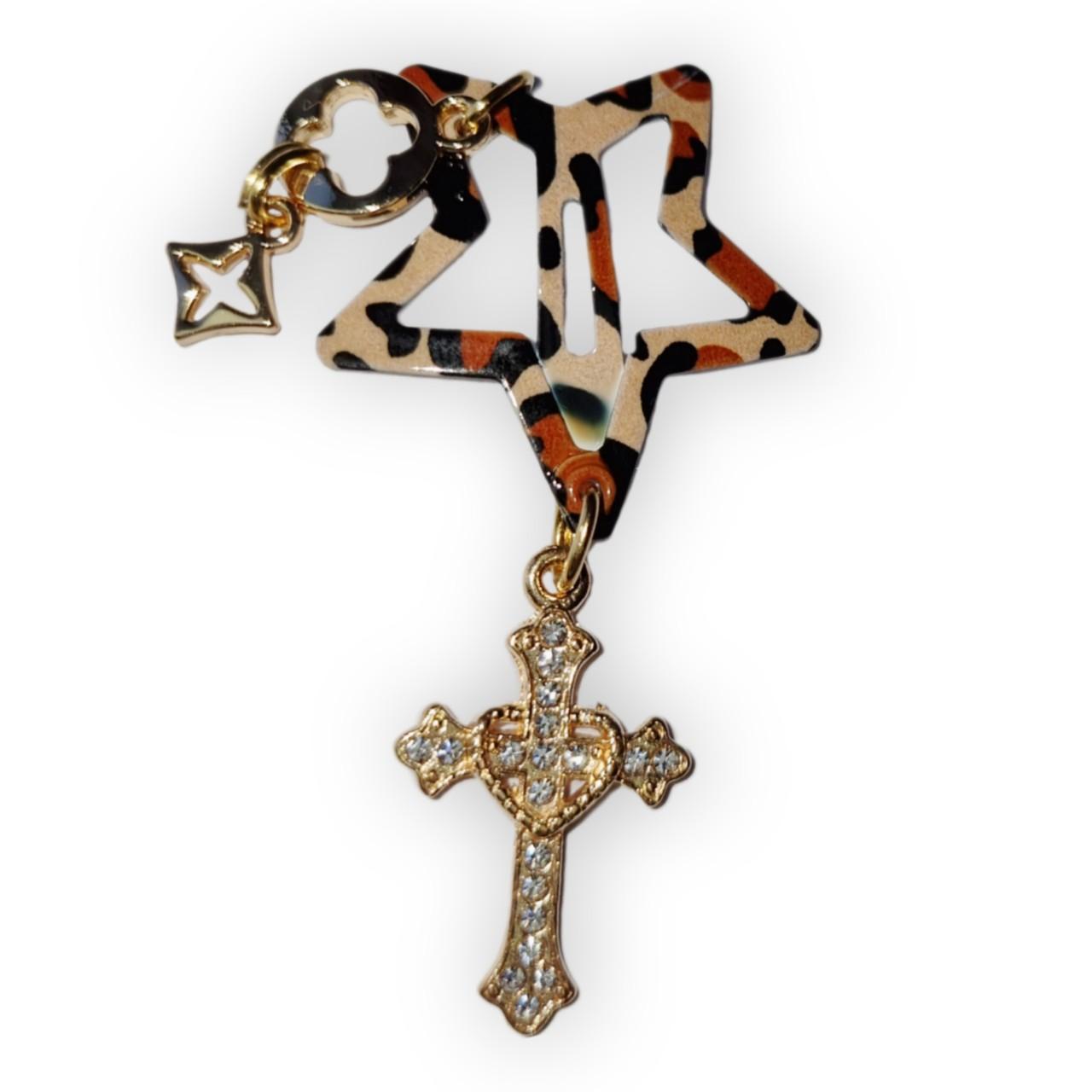 Rhinestone Y2k Mcbling Cross Gold Coloured Animal Print Star