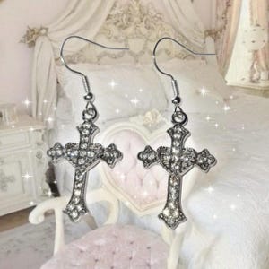 Rhinestone Gothic Cross Mcbling Grunge Earrings