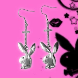Playboy Bunny Y2K Rhinestone Cross Mcbling Gyaru Earrings