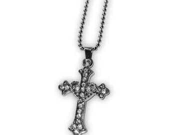 Rhinestone Mcbling Gothic Cross Ballbead Necklace