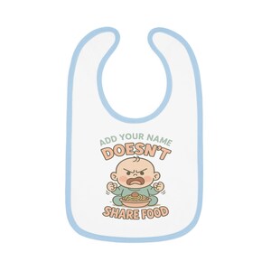 おもしろいパーソナライズベビービブ | 食べ物を分け与えない | 名前を追加 | かわいい怒った赤ちゃんへのギフト | ユニセックスベビーシャワープレゼント