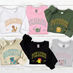 Moletom bordado personalizado de Pokémon, suéter com personagens de anime, camiseta de desenho animado da moda, presente para amantes de anime, moletom com capuz de Pokémon, presente para amigos