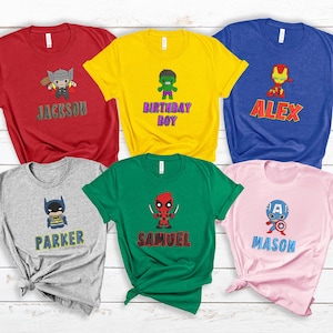 Embroidered Personalized Kids Thor Superhero Tee, Custom Toddler Boy Cartoon Characters Shirt, Baby Superhero Birthday Gift Crewneck