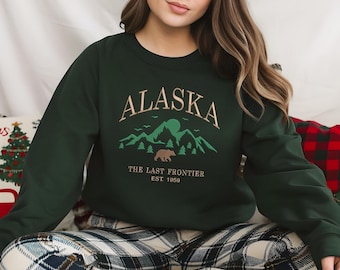 Alaska Embroidered Sweatshirt | The Last Frontier Crewneck | Wilderness Adventure Travel Gift Hoodie