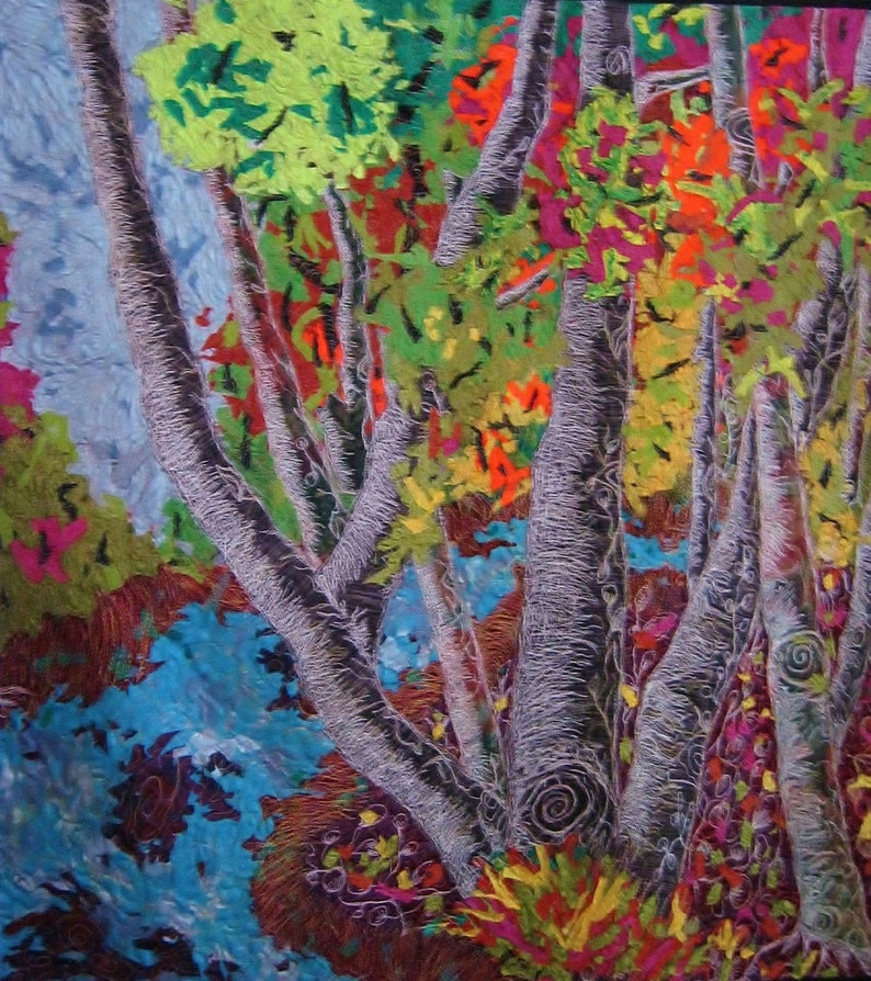Natures Splendor Impressionistic thread painted fiber art quilt ready to ship image 5