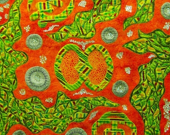 Out of Africa, an Adinkra story. Fiber art quilt  Ready to ship!