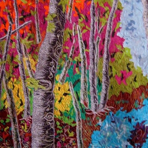 Natures Splendor Impressionistic thread painted fiber art quilt ready to ship image 3