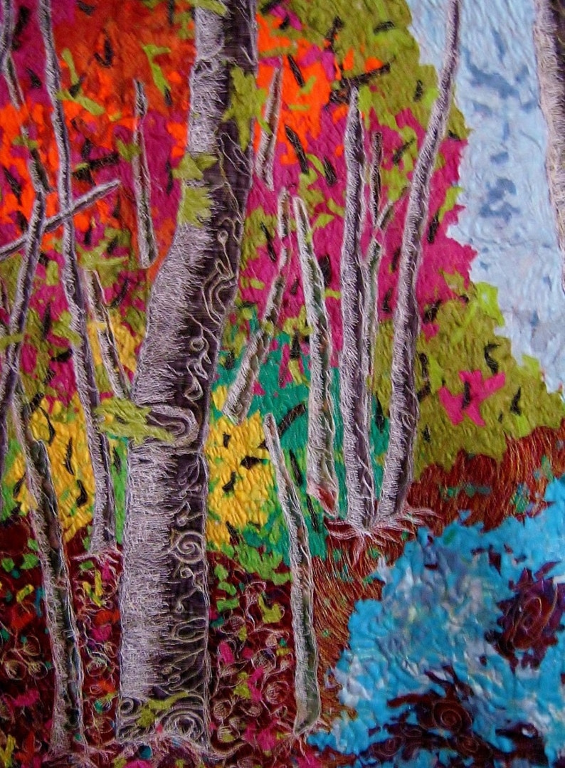 Natures Splendor Impressionistic thread painted fiber art quilt ready to ship image 3