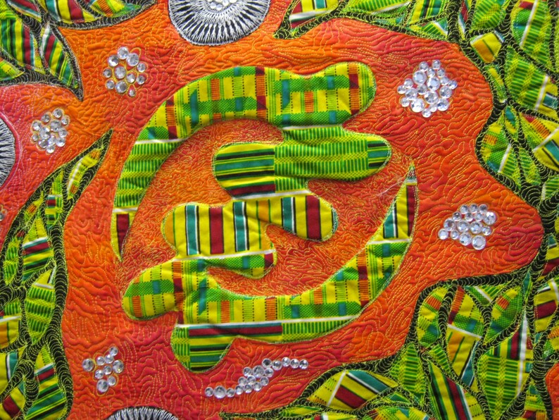 Out of Africa an Adinkra story. Fiber art quilt Ready to Etsy