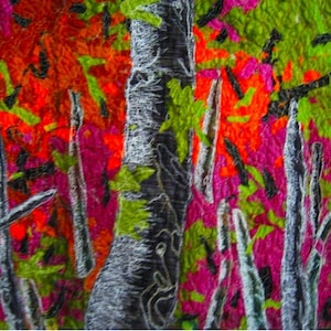 Natures Splendor Impressionistic thread painted fiber art quilt ready to ship image 2