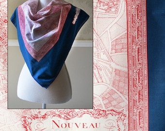 Vintage Paris Map Scarf Cotton Print Shawl French France Parisian Souvenir 3' or 92 cm Square