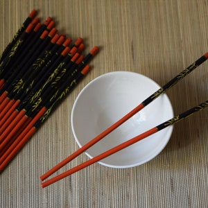 Vintage Chopsticks Chinese Lacquer Red Black Chinoiserie image 1