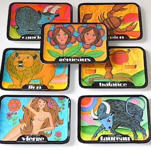 Vintage Zodiac Sign Horoscope Trays in French image 1