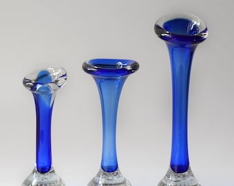 Vintage Art Glass Vase Bone Jack in the Pupit Bo Borgstrom Aseda Sweden Blue