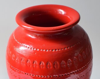 Vintage Bright Red Studio Pottery Vase Aldo Londi for Bitossi Italy