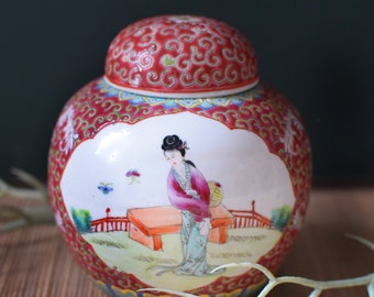 Vintage Chinese Ginger Jar Famille Rose Jingdezhen China Chinoiserie