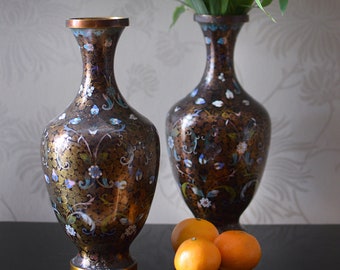 Vintage Chinese Cloisonné Vases One Pair As Seen